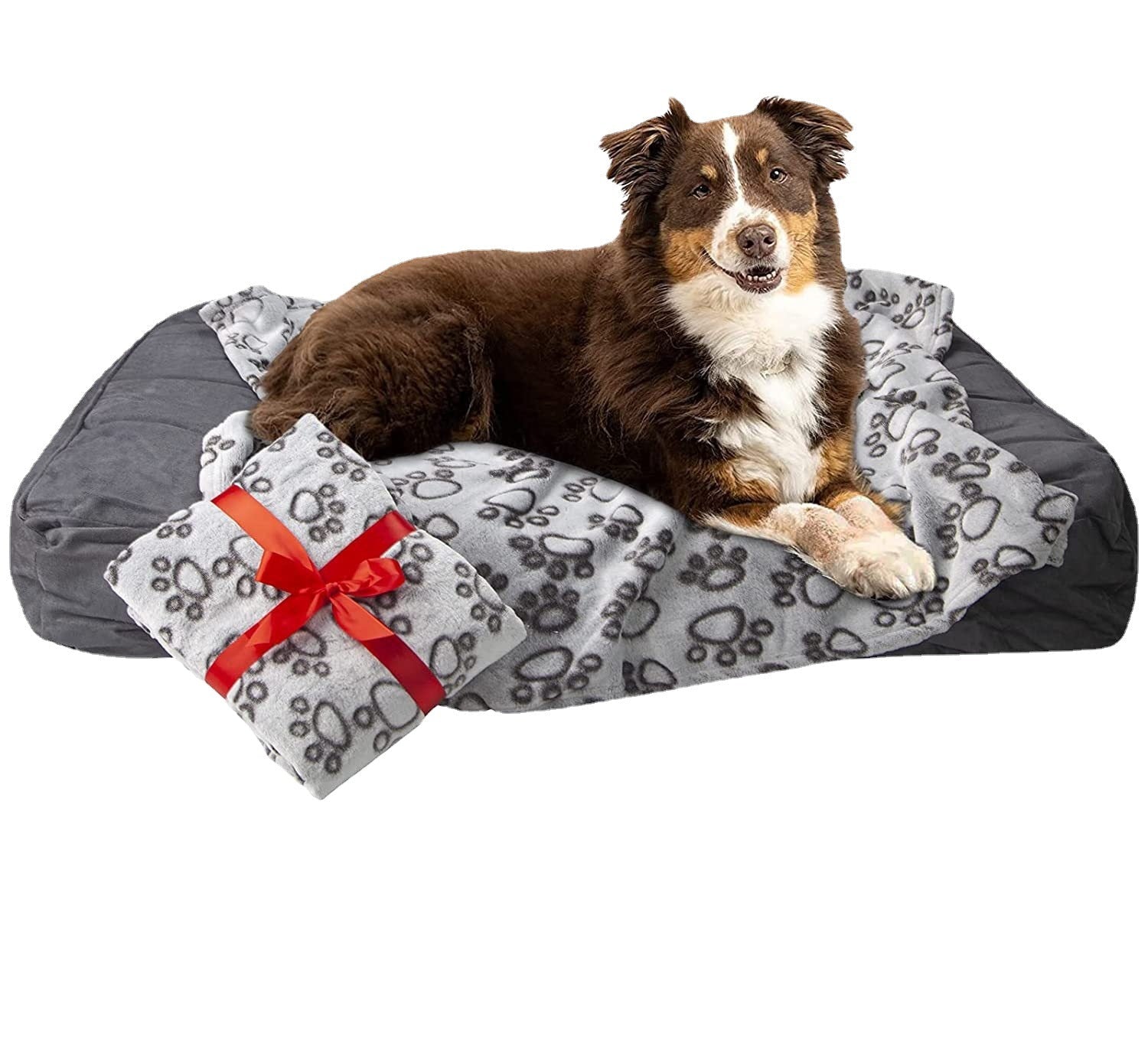 KFX-6915901 Cozy Flannel Pet Blanket with Gray Cut Flower Footprints