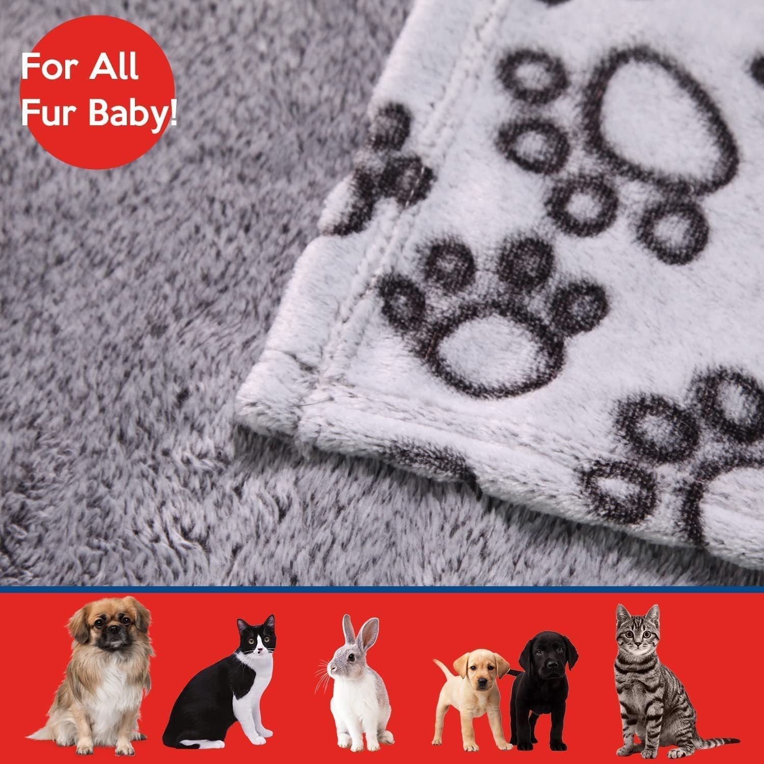 KFX-6915901 Cozy Flannel Pet Blanket with Gray Cut Flower Footprints