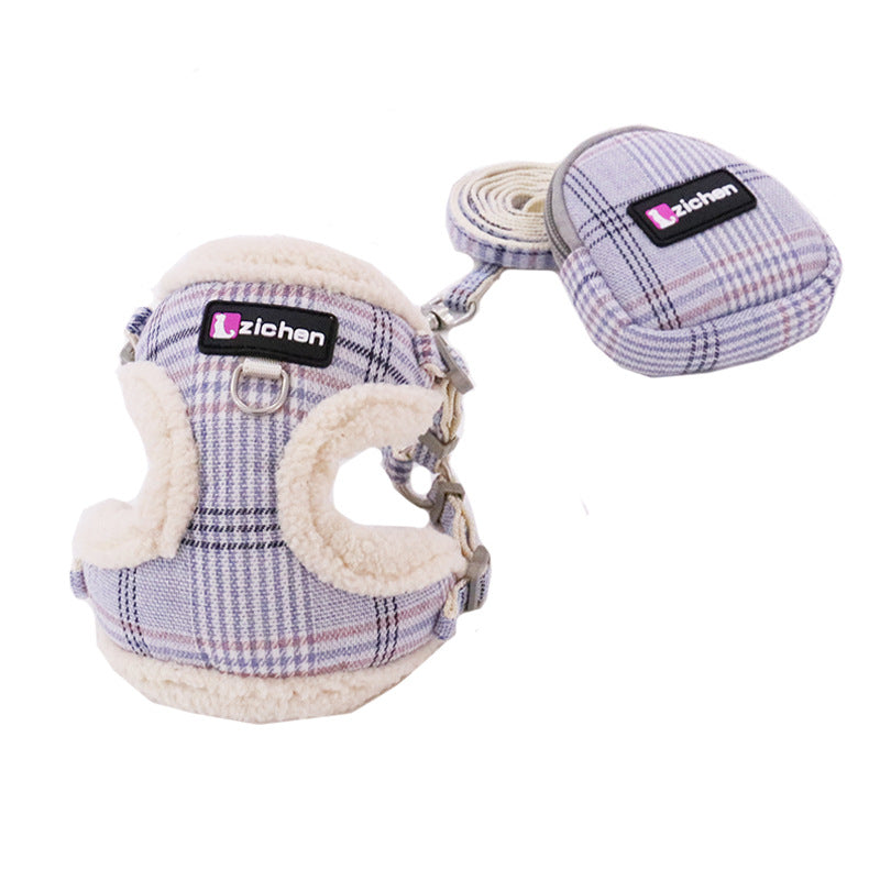 KFX-6918845 Sky Blue Checkered Chest Harness with Convenient Buckle Design for Pets