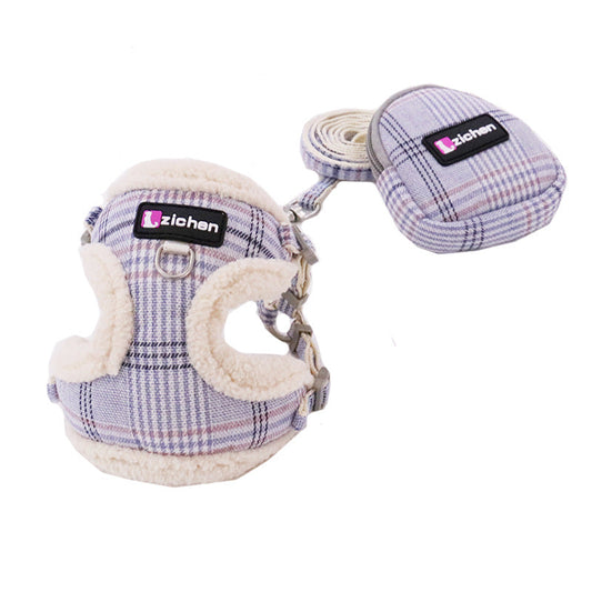 KFX-6918845 Sky Blue Checkered Chest Harness with Convenient Buckle Design for Pets