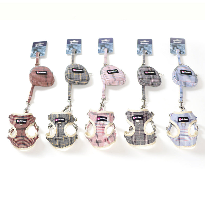 KFX-6918845 Sky Blue Checkered Chest Harness with Convenient Buckle Design for Pets