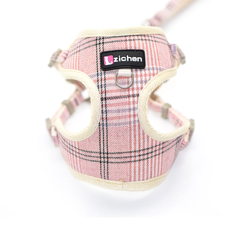 KFX-6918845 Sky Blue Checkered Chest Harness with Convenient Buckle Design for Pets