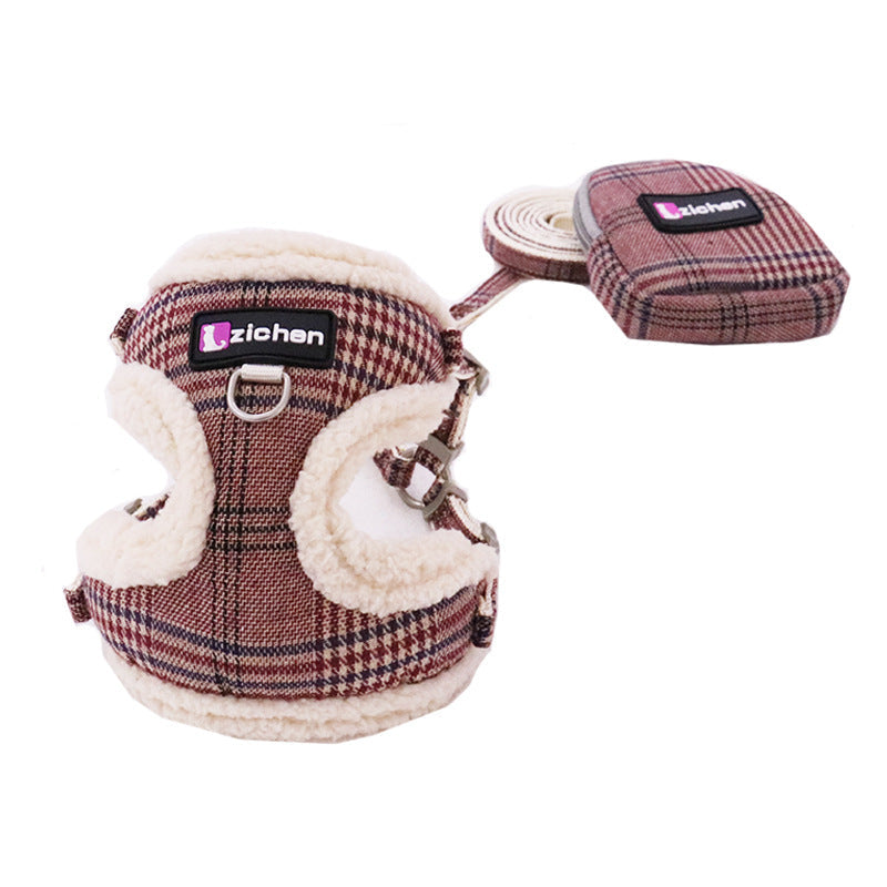 KFX-6918845 Sky Blue Checkered Chest Harness with Convenient Buckle Design for Pets