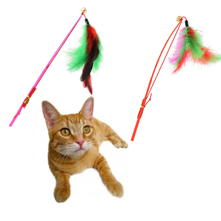 KFX-6919869 Colorful Feather Fishing Rod Cat Toy with Bell