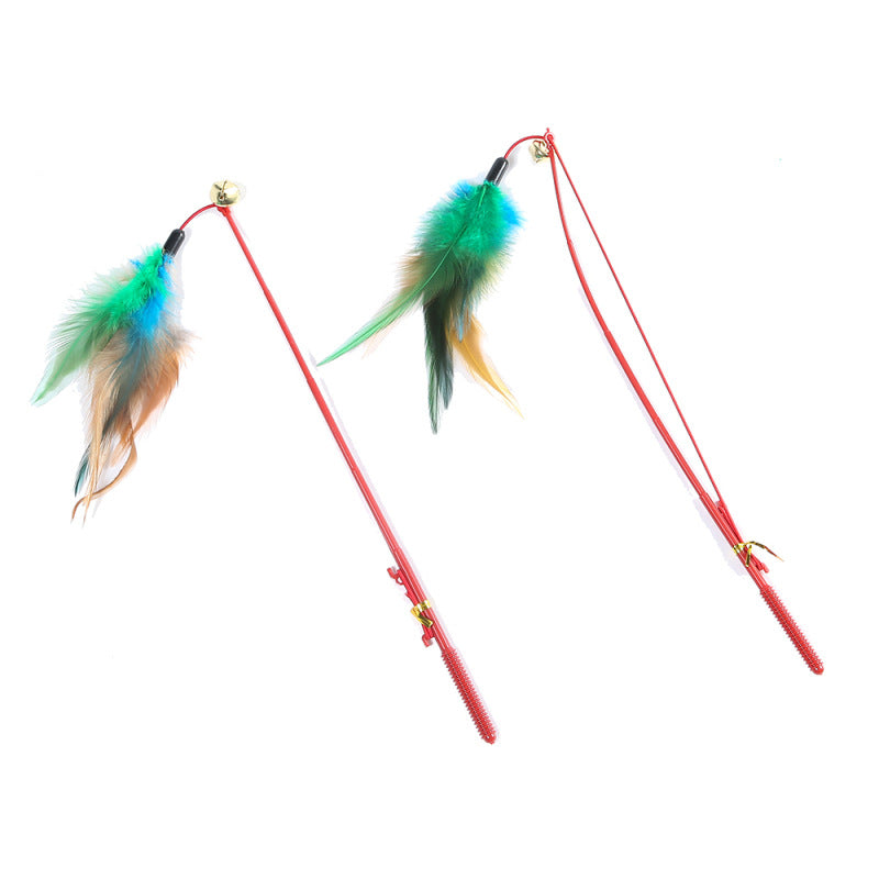 KFX-6919869 Colorful Feather Fishing Rod Cat Toy with Bell