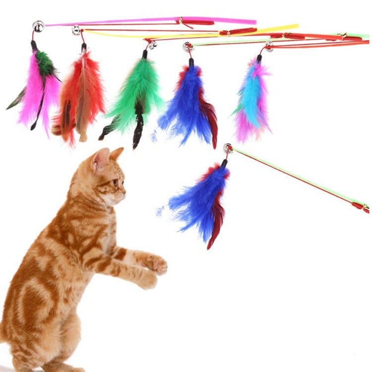 KFX-6919869 Colorful Feather Fishing Rod Cat Toy with Bell