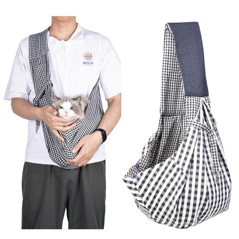 KFX-6921277 Foldable Portable Pet Backpack - Medium Soft Cotton Cat Carrier in Black and White or Red and Black Plaid