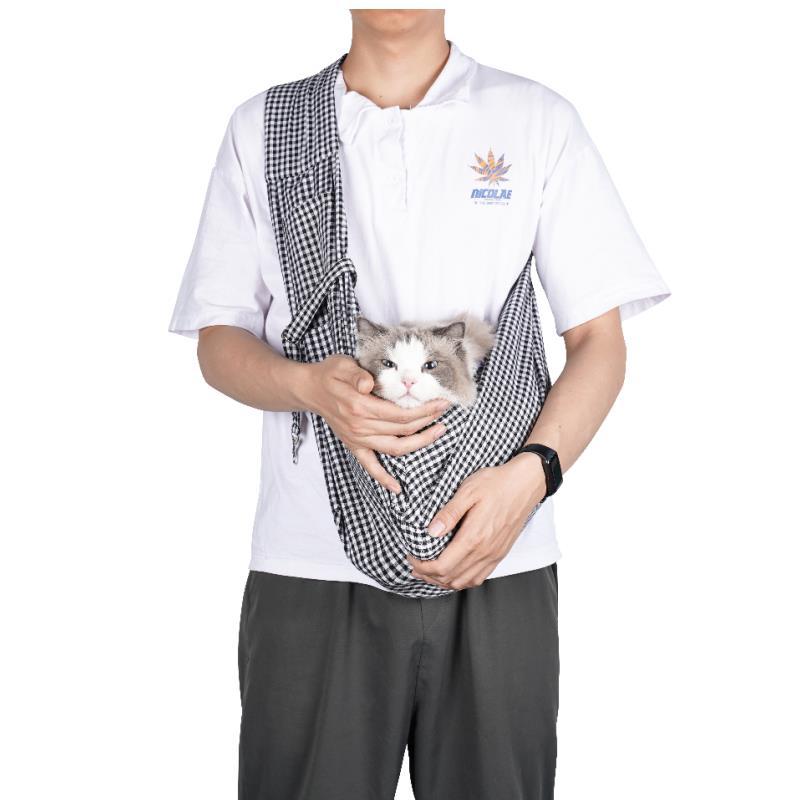 KFX-6921277 Foldable Portable Pet Backpack - Medium Soft Cotton Cat Carrier in Black and White or Red and Black Plaid