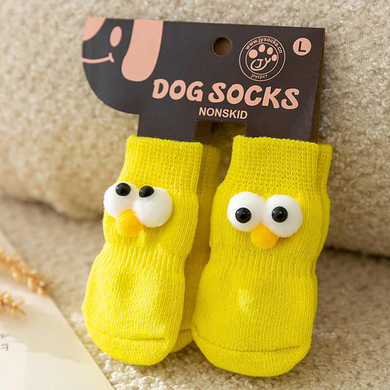 KFX-6921661 Adorable Anti-Slip Dog Socks with Cartoon Big Eyes for Comfort and Winter Protection