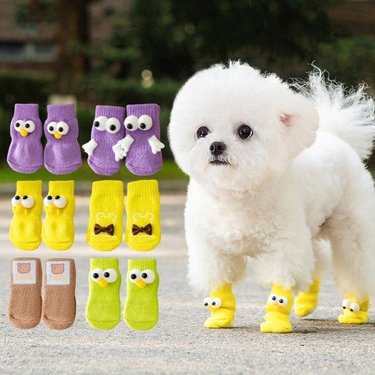 KFX-6921661 Adorable Anti-Slip Dog Socks with Cartoon Big Eyes for Comfort and Winter Protection