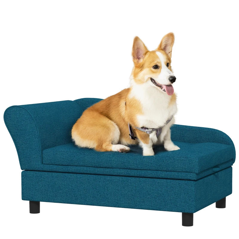 KFX-6926269 Cozy Dark Blue Pet Sofa with Storage for Small Dogs - Tufted Cushion and Armrests