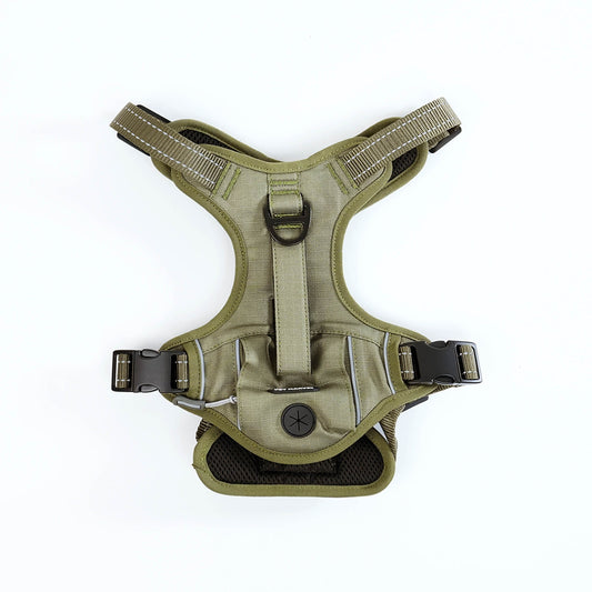 KFX-6932029 Durable Tactical Dog Harness with Poop Bag Dispenser & No Pull Front Clip, Brown, Size S