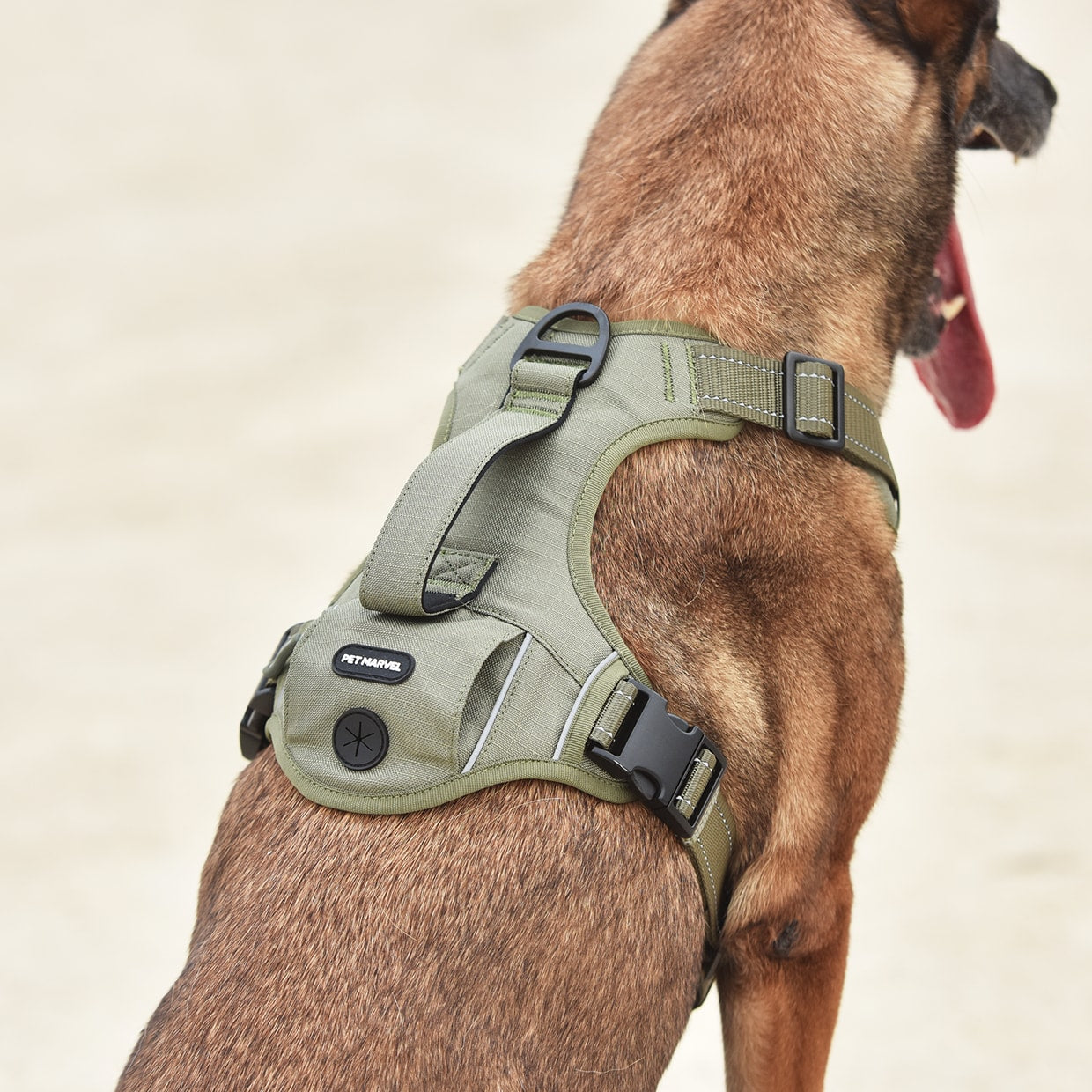 KFX-6932029 Durable Tactical Dog Harness with Poop Bag Dispenser & No Pull Front Clip, Brown, Size S