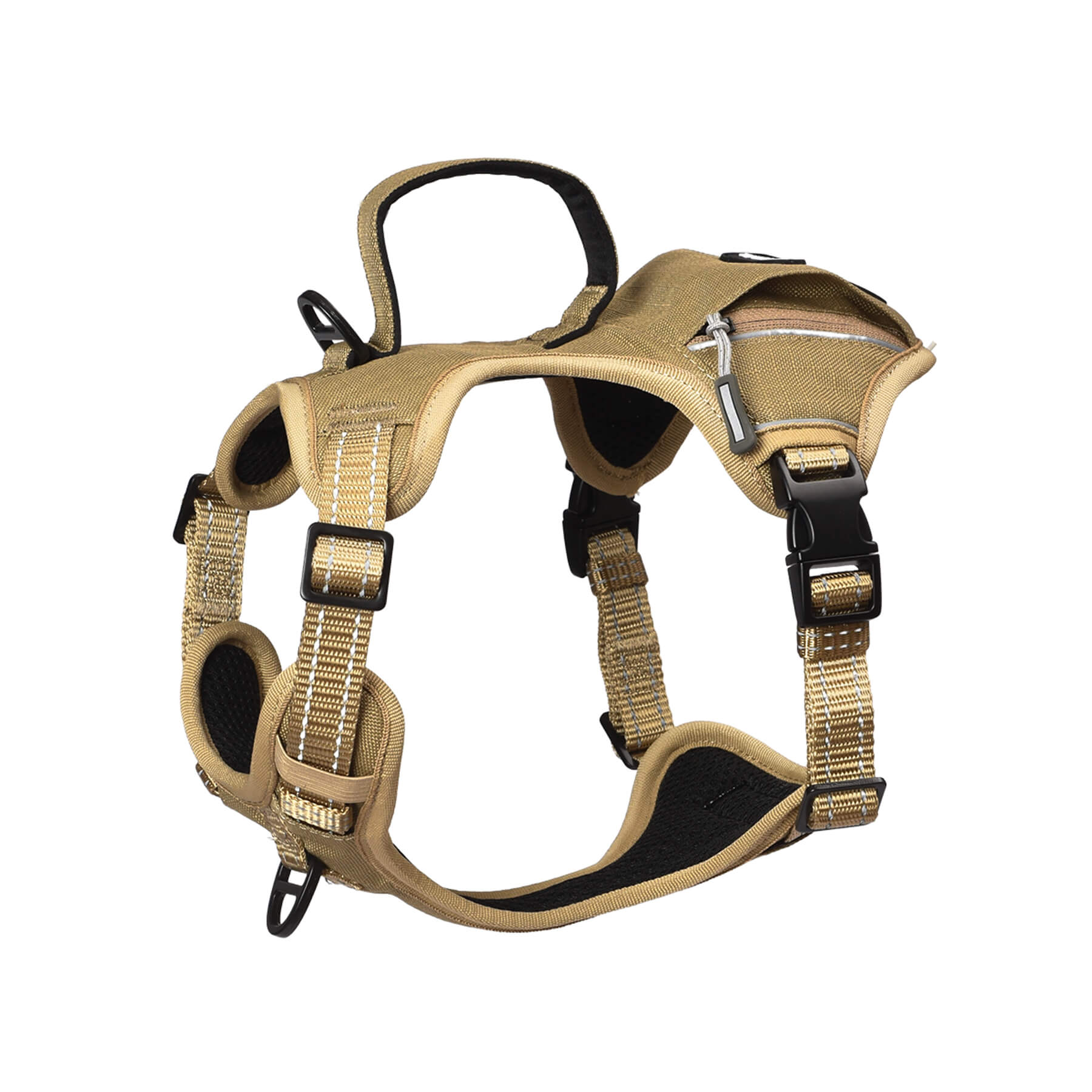 KFX-6932029 Durable Tactical Dog Harness with Poop Bag Dispenser & No Pull Front Clip, Brown, Size S