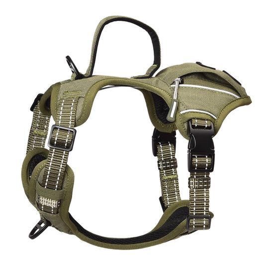 KFX-6932029 Durable Tactical Dog Harness with Poop Bag Dispenser & No Pull Front Clip, Brown, Size S
