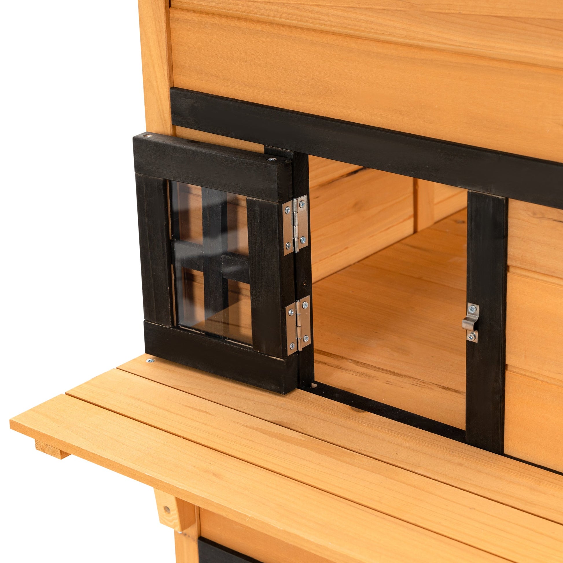 KFX-6936381 3-Tier Outdoor Cat House with Escape Doors, Weather-Resistant Fir Wood Shelter in Yellow and Black