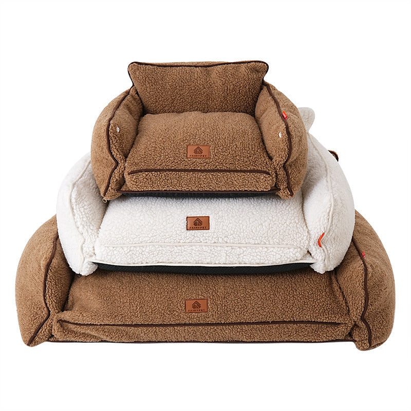 KFX-6938173 Cozy Brown and White Removable Lambswool Pet Bed for Dogs and Cats - All Season Universal Sofa