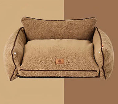 KFX-6938173 Cozy Brown and White Removable Lambswool Pet Bed for Dogs and Cats - All Season Universal Sofa