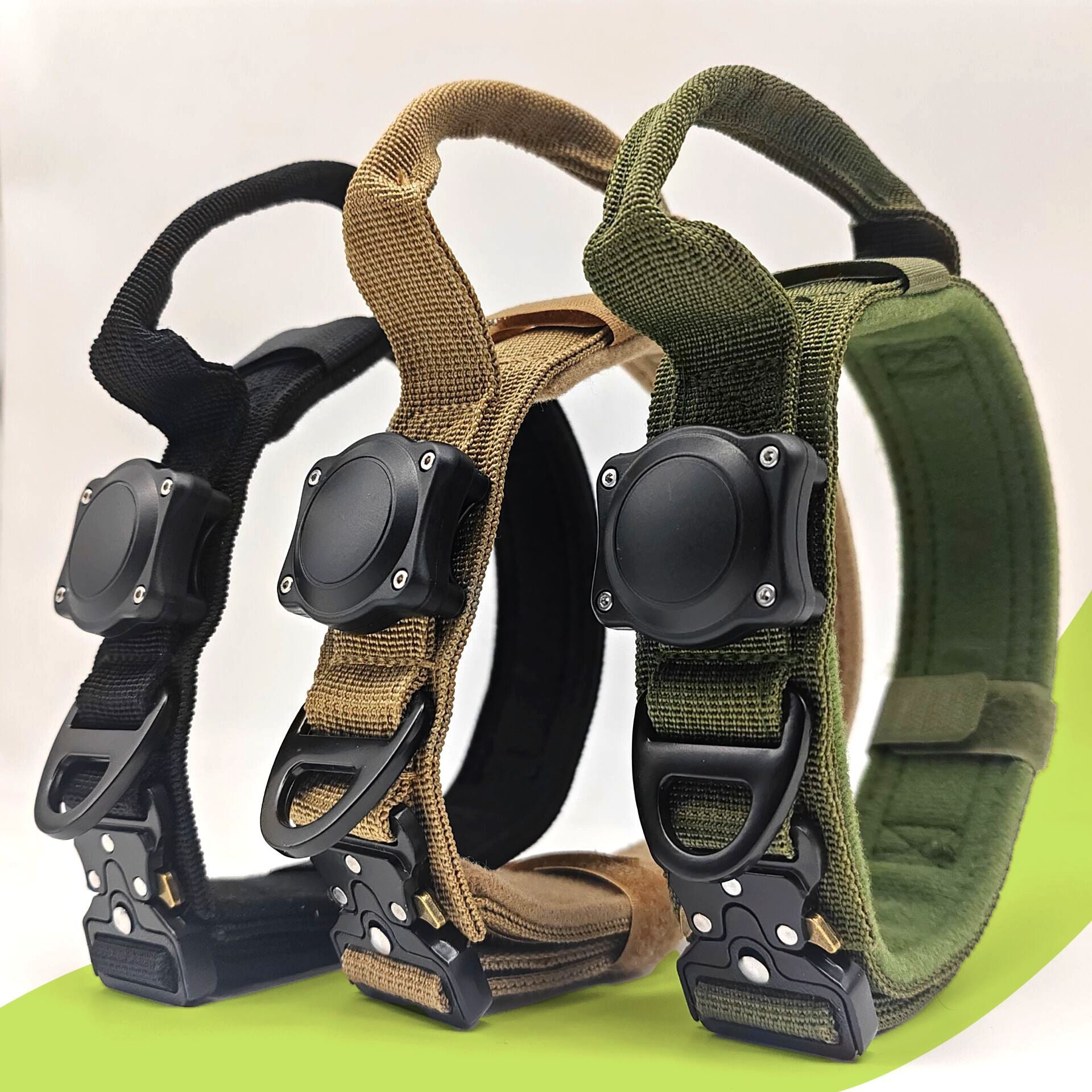 KFX-6938301 Tactical Waterproof Dog Collar with Positioning Ring in Black, Army Green, and Khaki