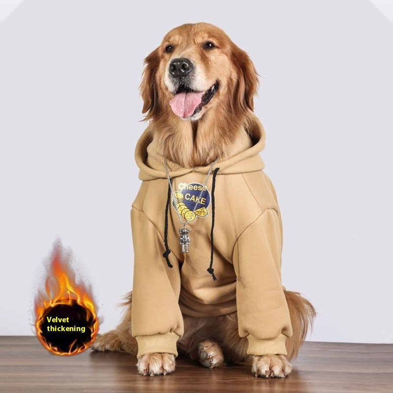 KFX-6938685 Large Dog Winter Warm Coral Fleece Clothing in Cake Flowers Khaki