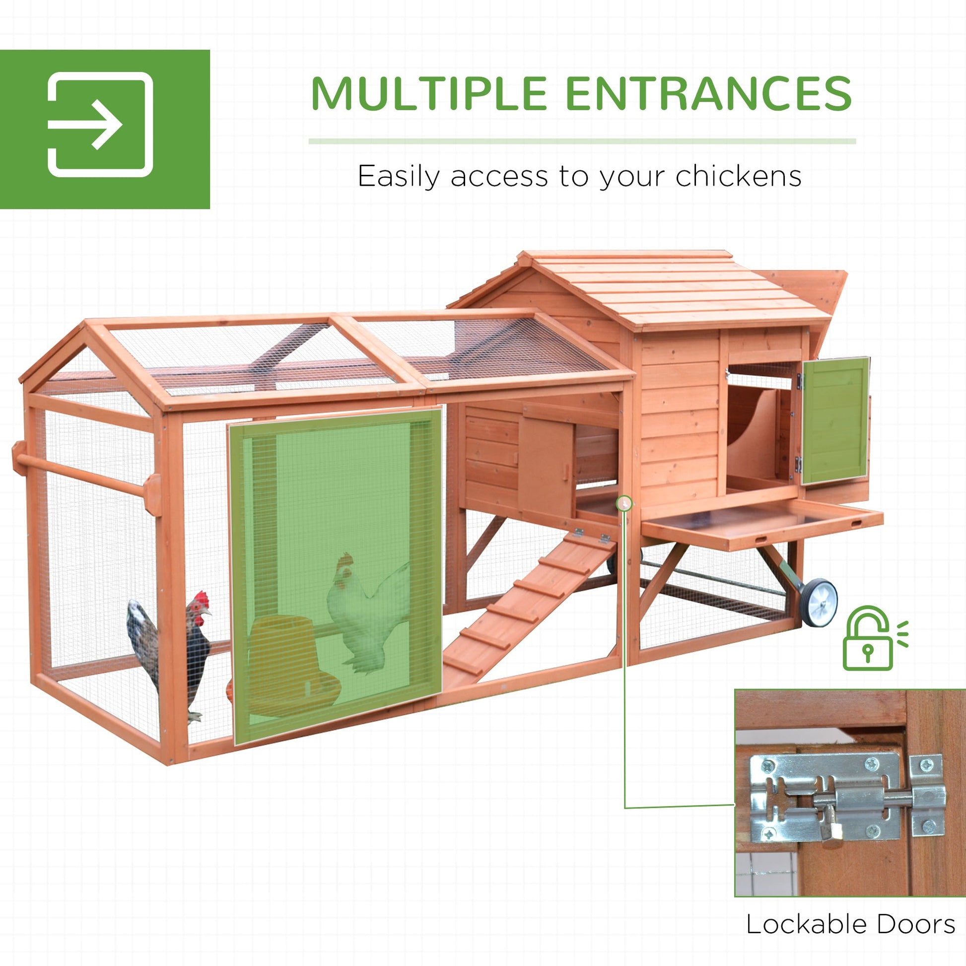 KFX-6939965 Portable Chicken Coop with Wheels and Nesting Box - 96.5" Poultry Cage for Backyard Use