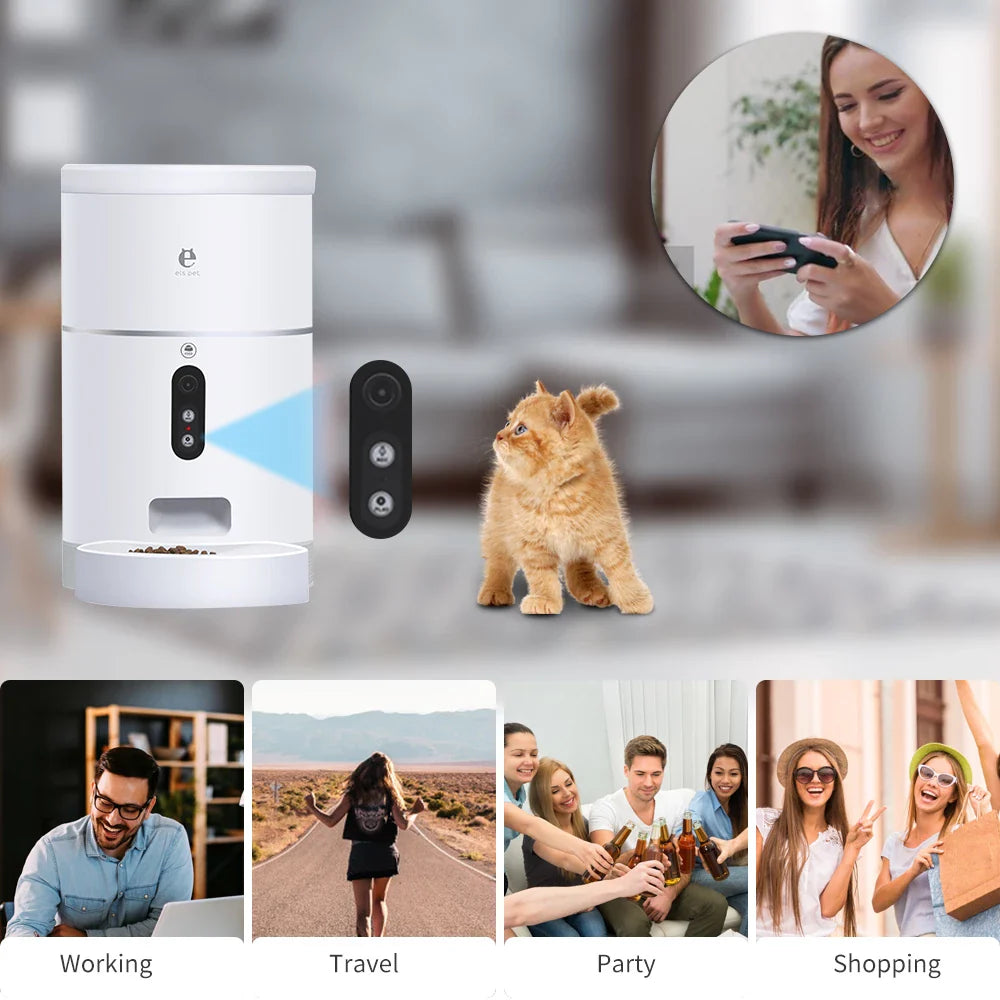 KFX-6940093 Automatic Pet Food Dispenser with Camera and APP Control, 4L Capacity, 1080P HD Video, Ideal for Cats and Dogs