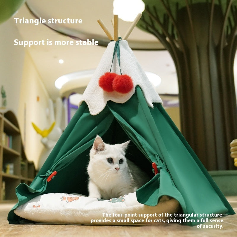 KFX-6940349 Winter Warm Semi-Closed Cat House for Deep Sleep - Thickened Mat Available in Two Sizes