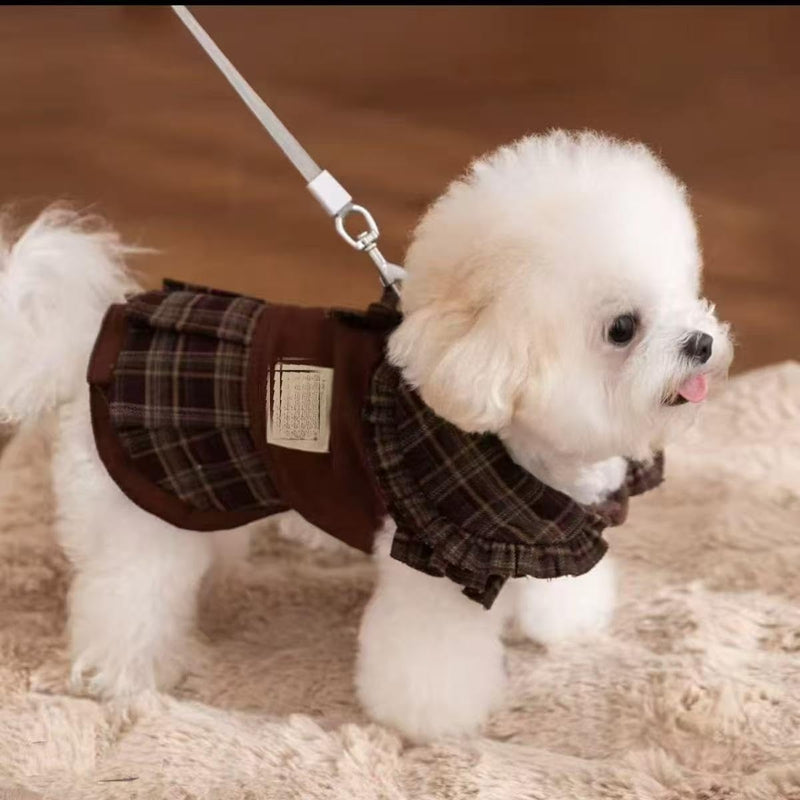 KFX-6940861 Warm Checkered Skirt for Small and Medium Dogs and Cats with Ruffled Design