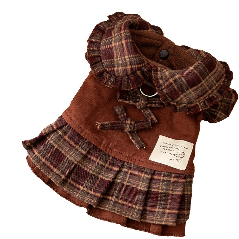 KFX-6940861 Warm Checkered Skirt for Small and Medium Dogs and Cats with Ruffled Design