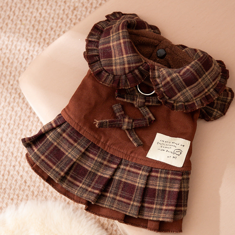 KFX-6940861 Warm Checkered Skirt for Small and Medium Dogs and Cats with Ruffled Design