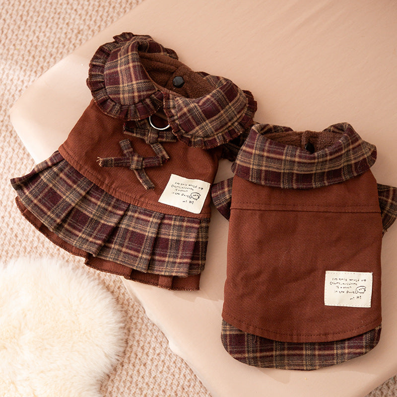 KFX-6940861 Warm Checkered Skirt for Small and Medium Dogs and Cats with Ruffled Design