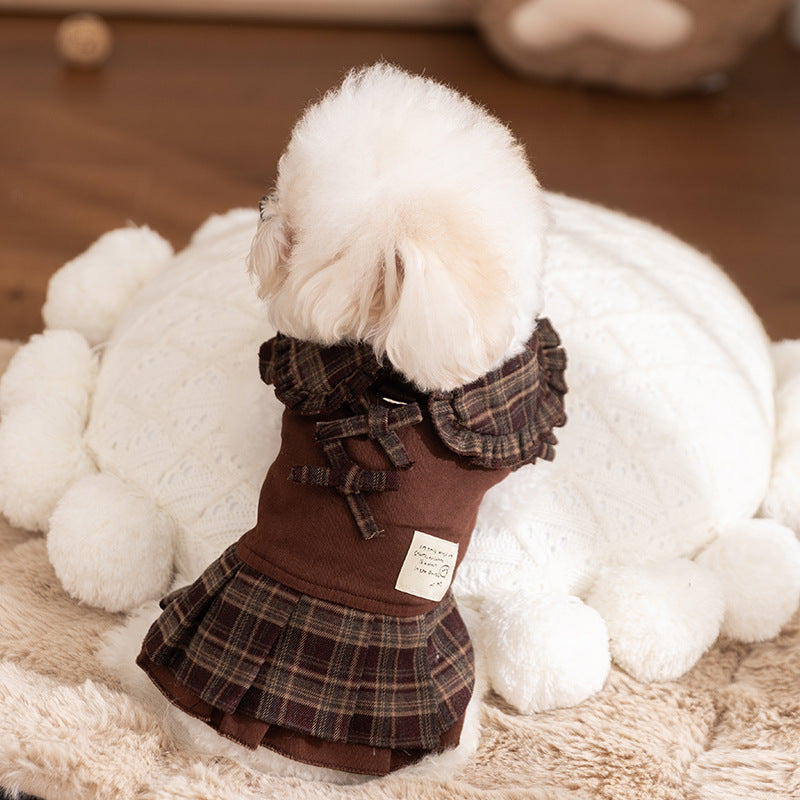KFX-6940861 Warm Checkered Skirt for Small and Medium Dogs and Cats with Ruffled Design