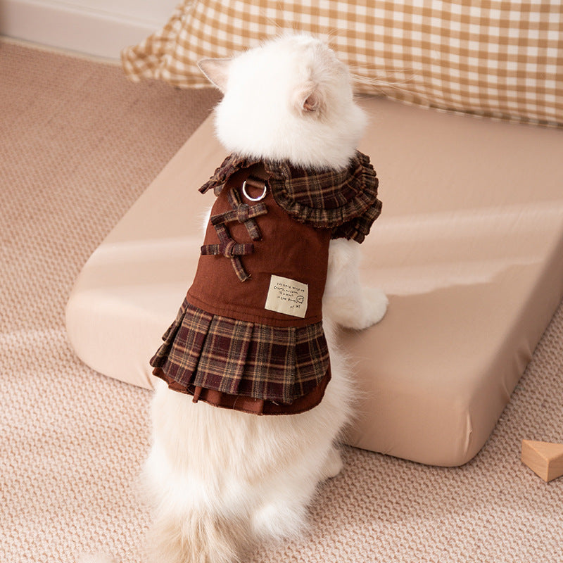 KFX-6940861 Warm Checkered Skirt for Small and Medium Dogs and Cats with Ruffled Design