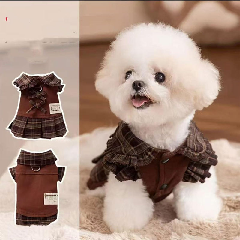 KFX-6940861 Warm Checkered Skirt for Small and Medium Dogs and Cats with Ruffled Design