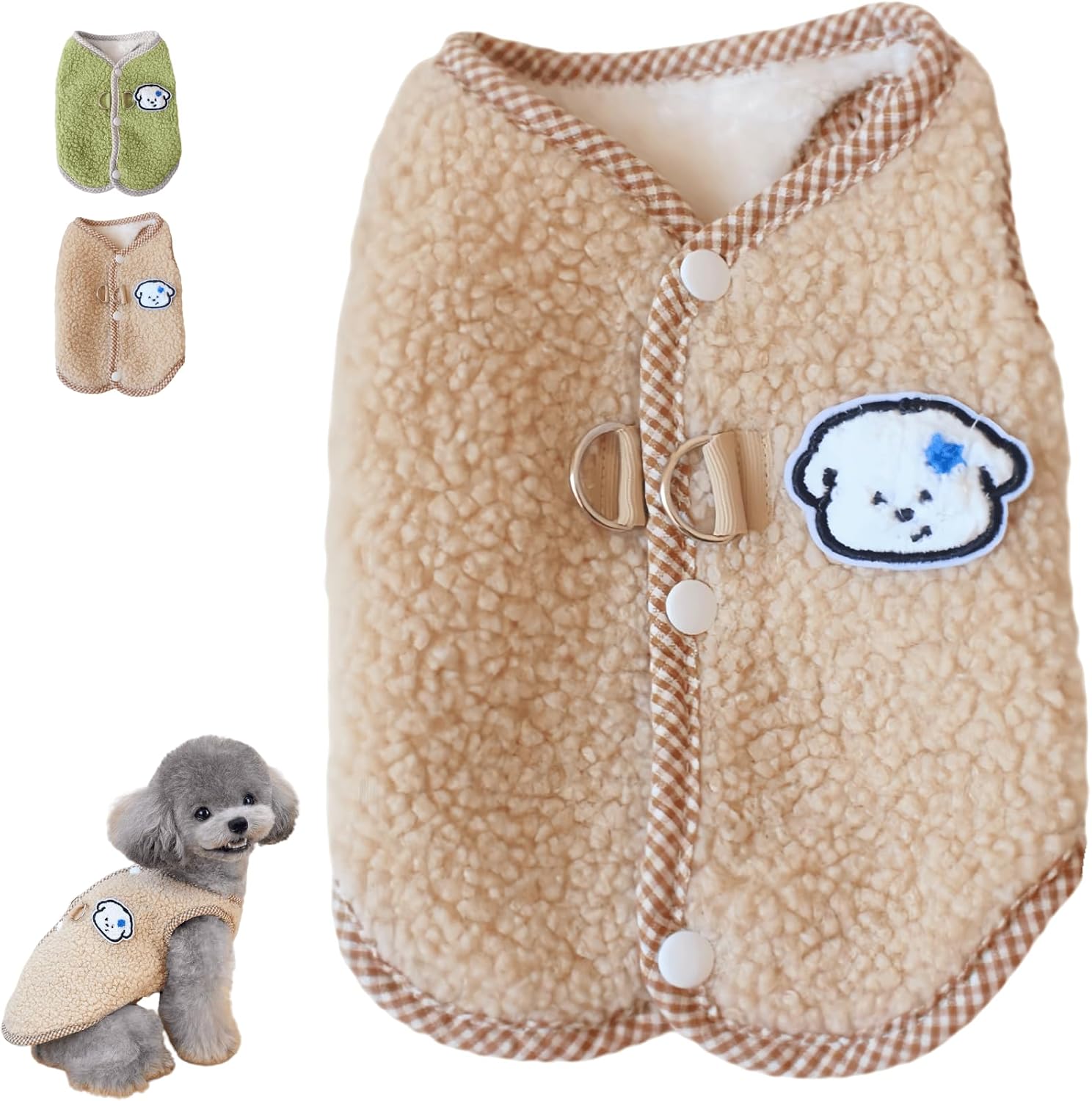 KFX-6941885 Cozy Coral Fleece Dog Vest with Leash Ring for Small Dogs and Indoor Cats