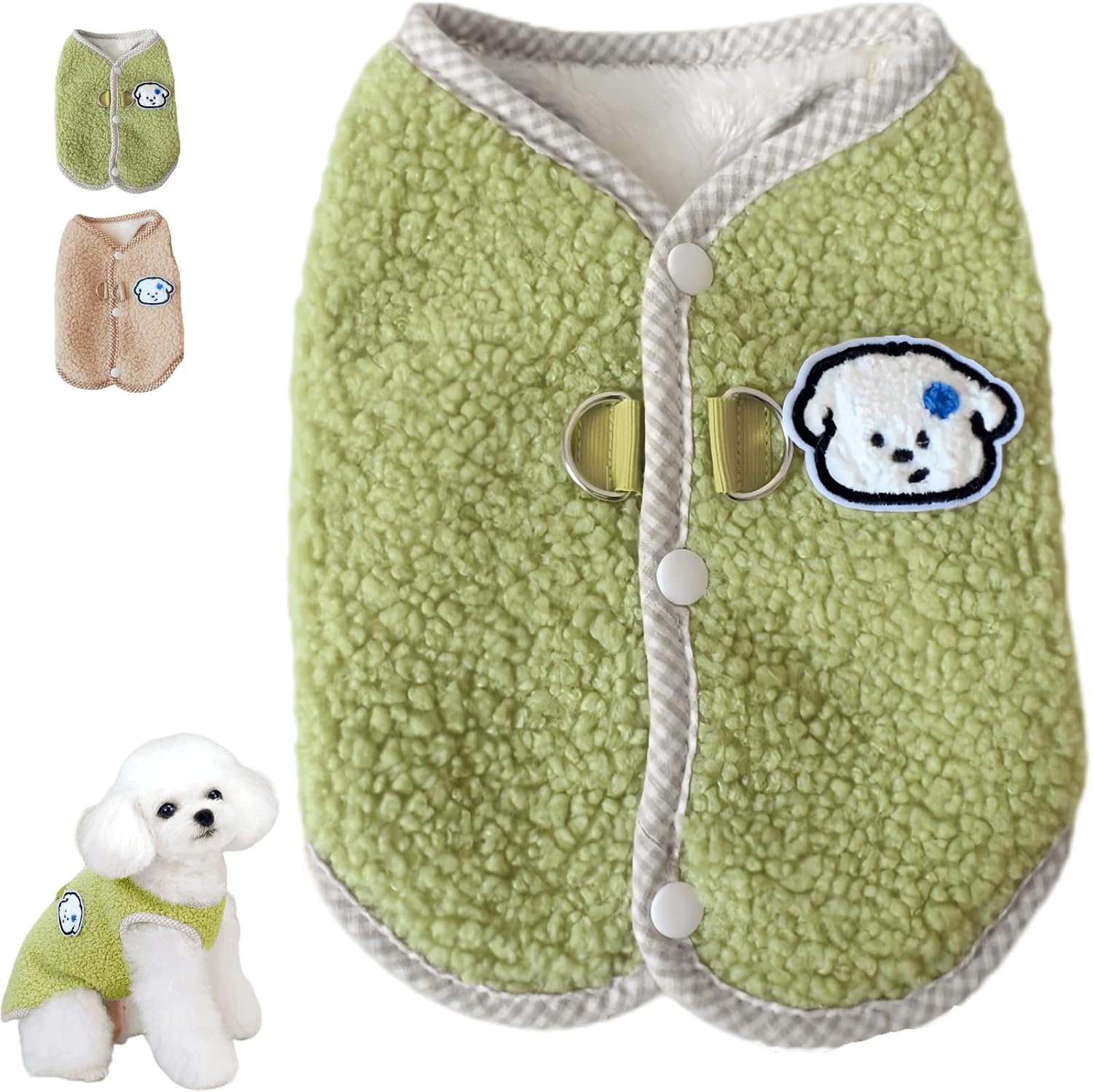 KFX-6941885 Cozy Coral Fleece Dog Vest with Leash Ring for Small Dogs and Indoor Cats