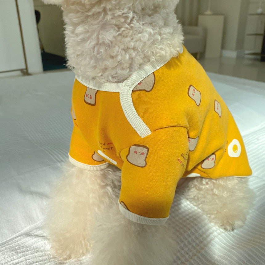 KFX-6942653 Casual Cotton Dog Clothes for Warmth in White and Yellow