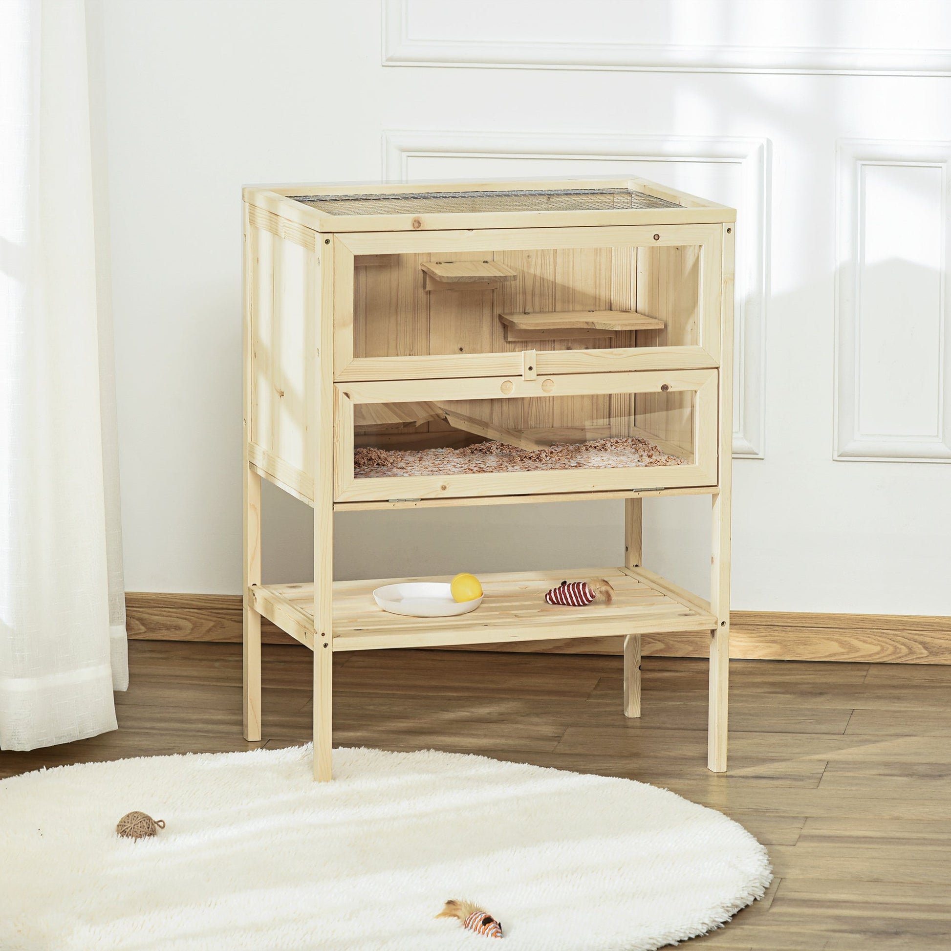 KFX-6945725 3-Tier Wooden Hamster Cage with Openable Top and Ventilated Roof for Small Animals
