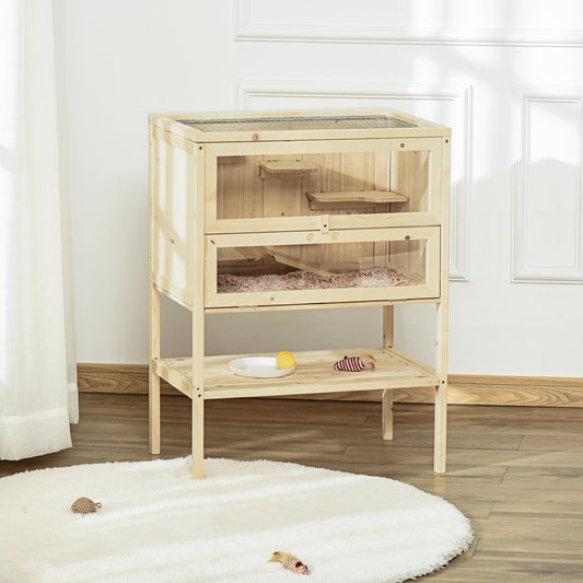 KFX-6945725 3-Tier Wooden Hamster Cage with Openable Top and Ventilated Roof for Small Animals