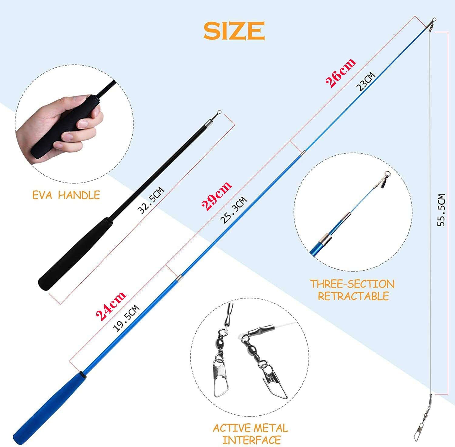 KFX-6946877 Handheld Cat Teaser Fishing Rod with 10 Replacement Feather Heads