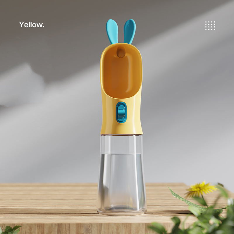 KFX-6947901 Pet Travel Water Bottle for Cats and Dogs - Green, White, Gray, Yellow - BPA-Free PP & Silicone