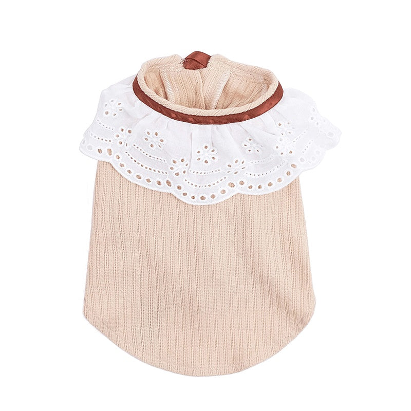 KFX-6948413 Pet Floral Neck Bow Vest for Spring and Autumn - Lightweight and Stretchy Fabric in Mikhaki