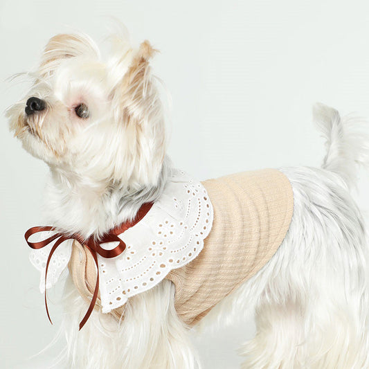 KFX-6948413 Pet Floral Neck Bow Vest for Spring and Autumn - Lightweight and Stretchy Fabric in Mikhaki