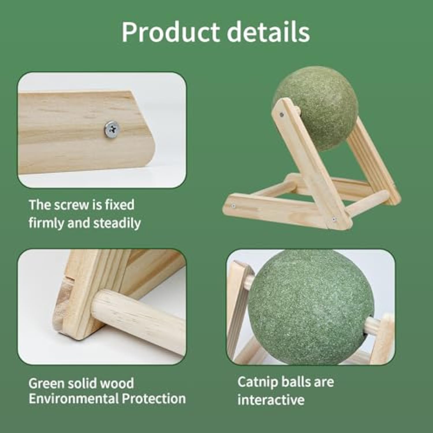 KFX-6949309 Natural Catnip Ball Toy with Wooden Holder for Indoor Cats - Safe and Healthy Catnip Treats