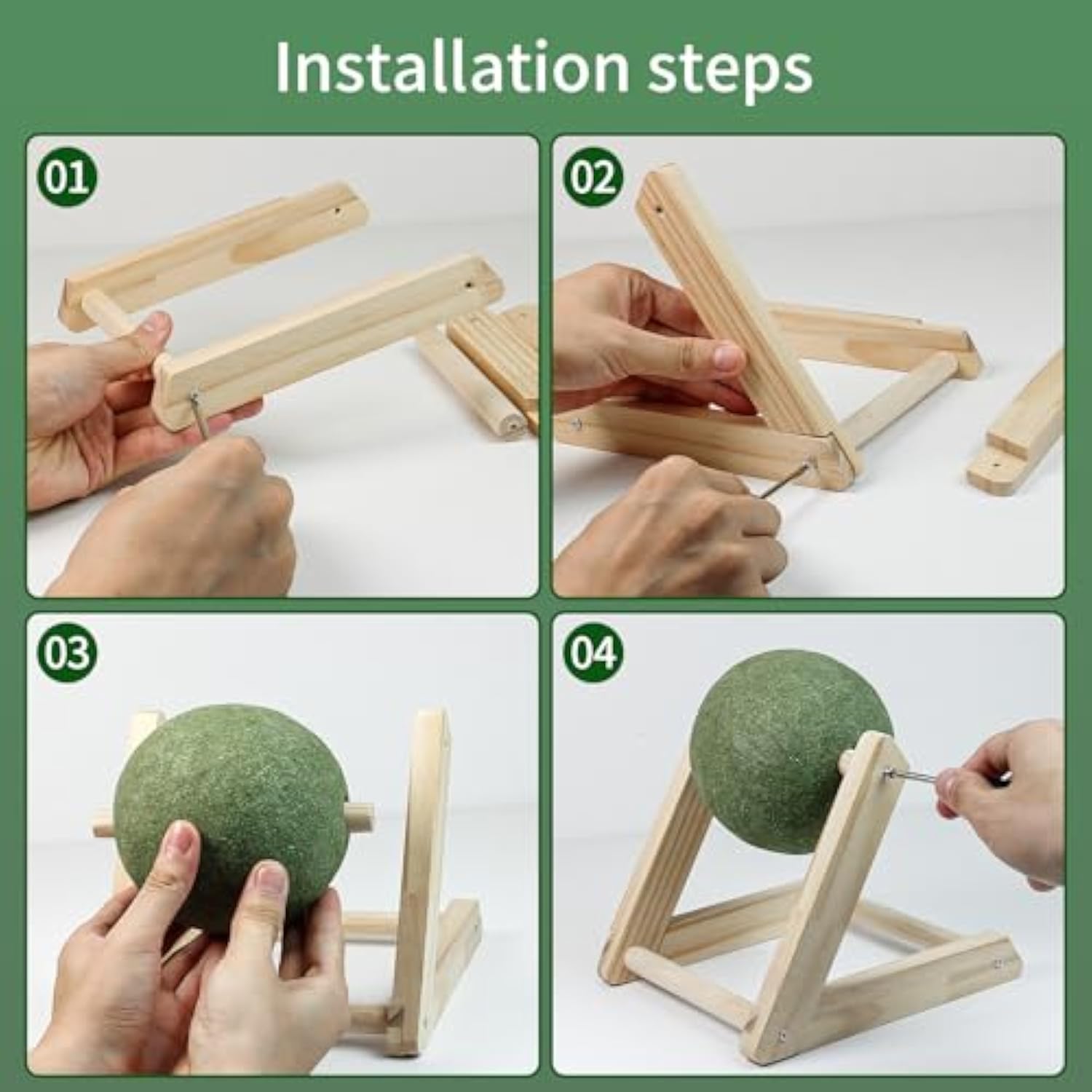 KFX-6949309 Natural Catnip Ball Toy with Wooden Holder for Indoor Cats - Safe and Healthy Catnip Treats