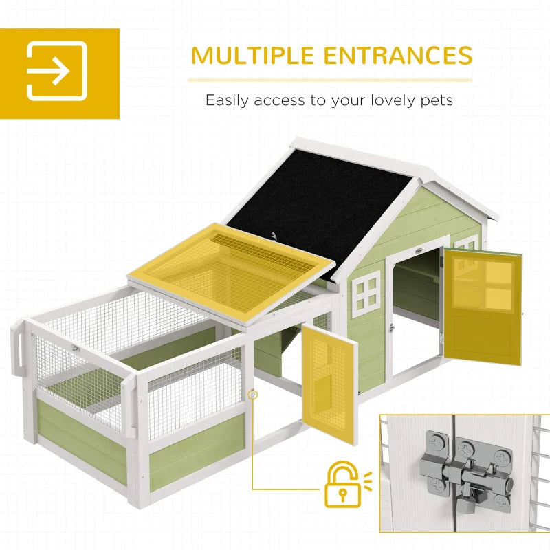KFX-6951485 64 Inch Rabbit Hutch with Weatherproof Roof, Wheels, and Multiple Access Doors