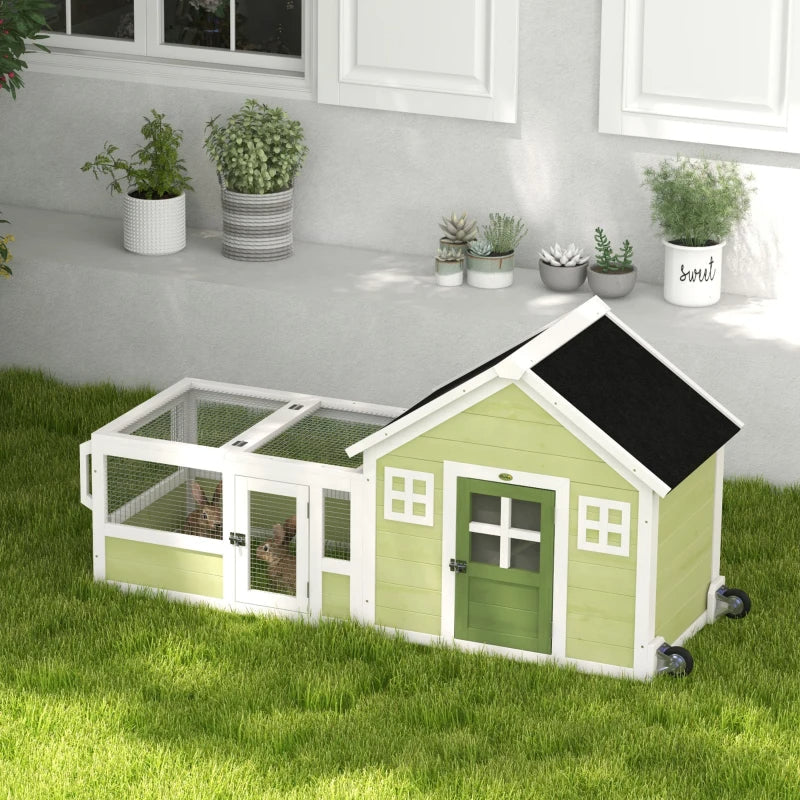 KFX-6951485 64 Inch Rabbit Hutch with Weatherproof Roof, Wheels, and Multiple Access Doors