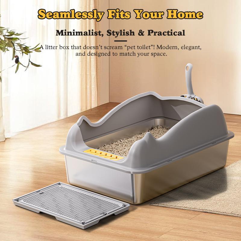 KFX-6953277 Large Stainless Steel Cat Litter Box - Durable, Easy to Clean, Spacious Design