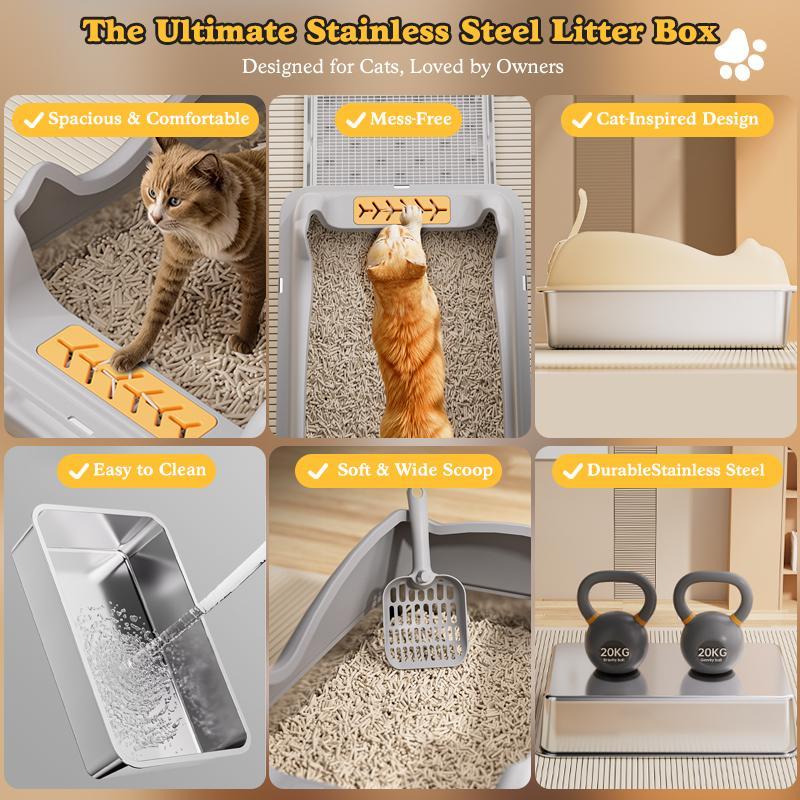 KFX-6953277 Large Stainless Steel Cat Litter Box - Durable, Easy to Clean, Spacious Design