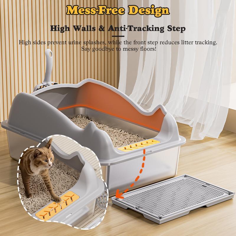 KFX-6953277 Large Stainless Steel Cat Litter Box - Durable, Easy to Clean, Spacious Design